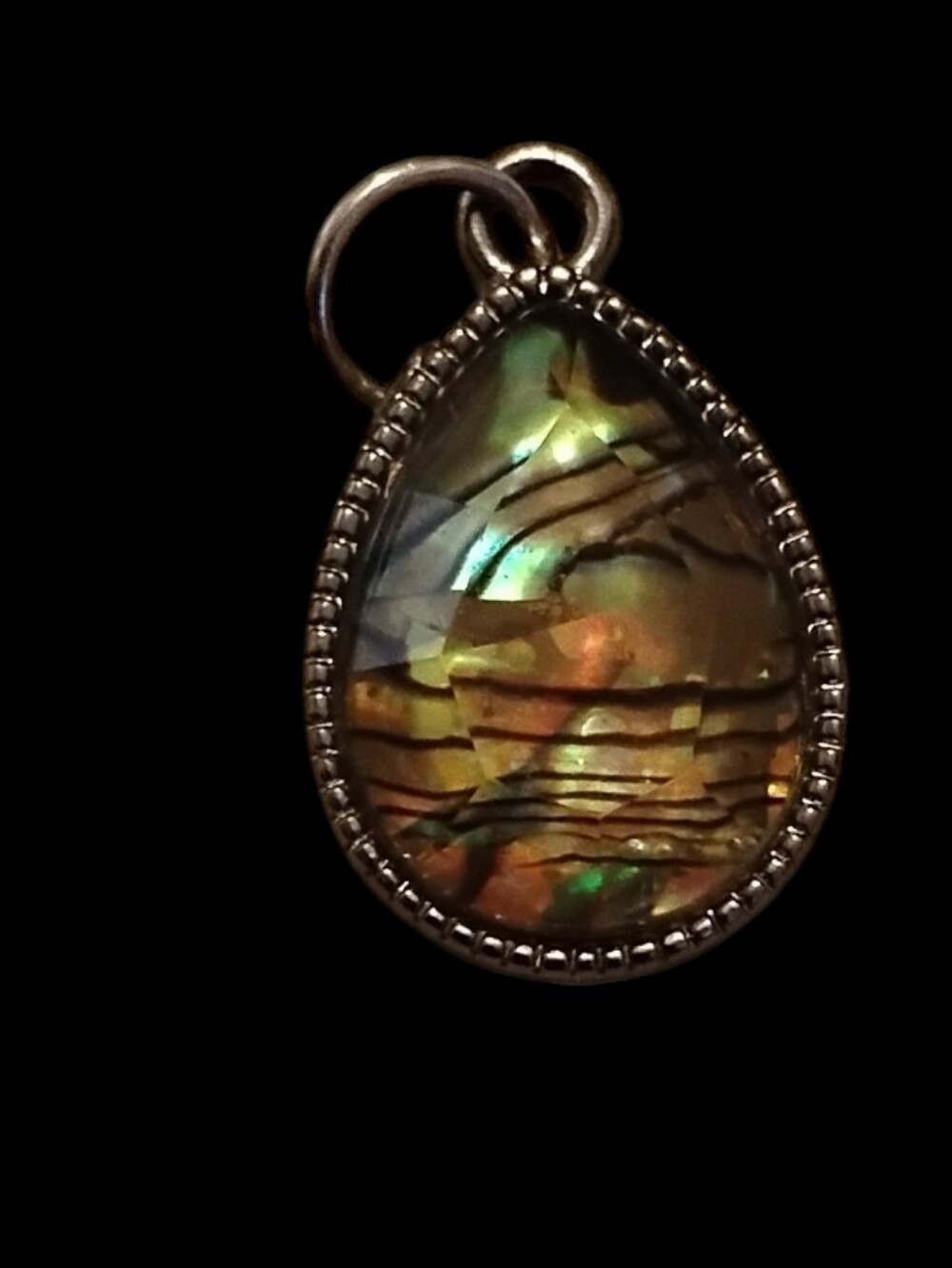 Teardrop Abalone Shell Pendant - Iridescent Green and Gold